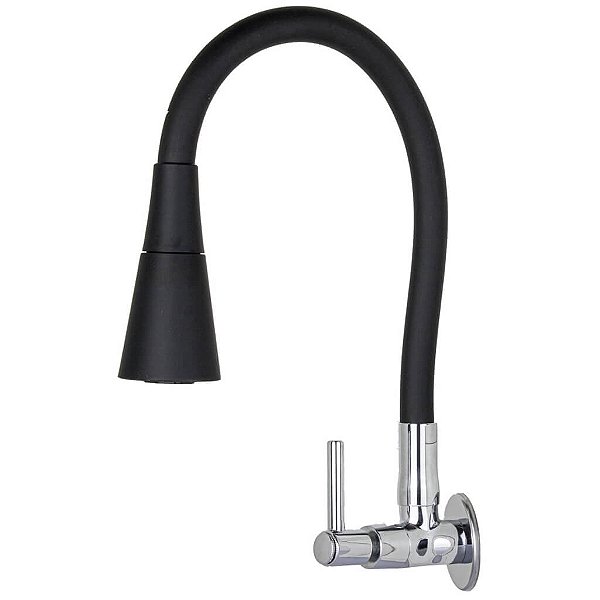 Torneira Gourmet de Parede Preta Flexível - 2 Jatos e 1/4 de Volta para Cozinha - 1167conepretoc72