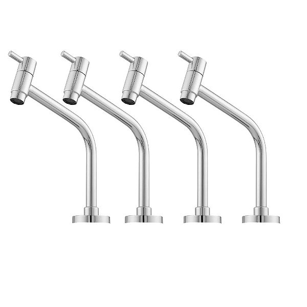 Kit com 4 Torneiras para Banheiro de Mesa Bancada Bica Baixa - 1/4 de Volta e Acabamento Cromado - kit4-bicabaixa3030