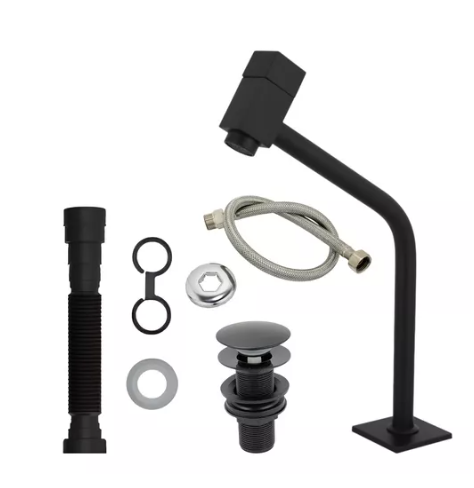 Kit Para Banheiro 4 Peças Quadrado Preto Fosco com Torneira - KITORNACESSPRT