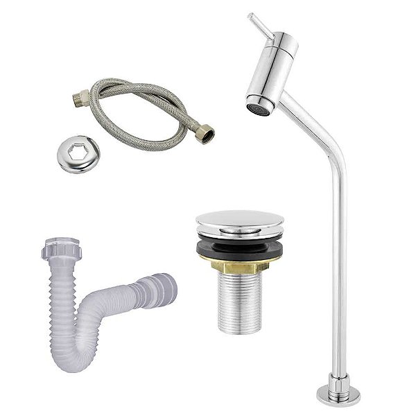 Kit Completo Torneira Alta 3040 Cromada para Lavatório e Banheiro - KIT3040ALTA
