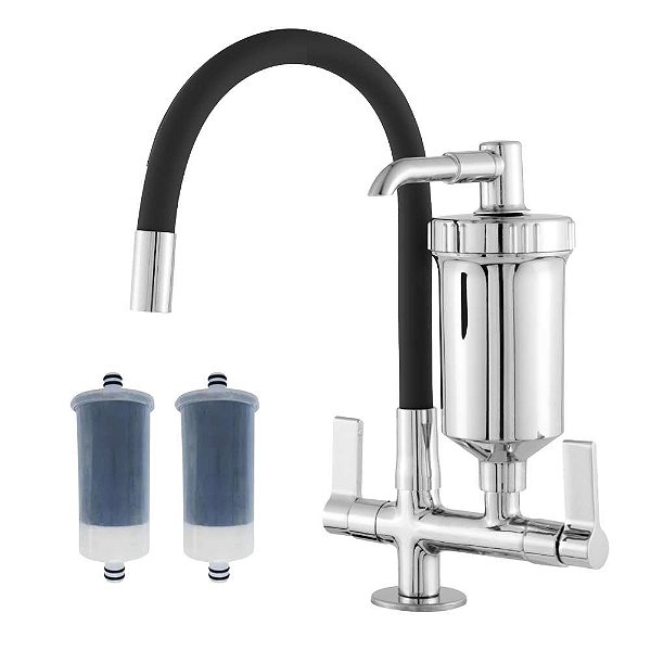 Torneira Gourmet com Filtro Preta tubo de silicone + 2 Filtros Extras - 2168c70silpreto2refil