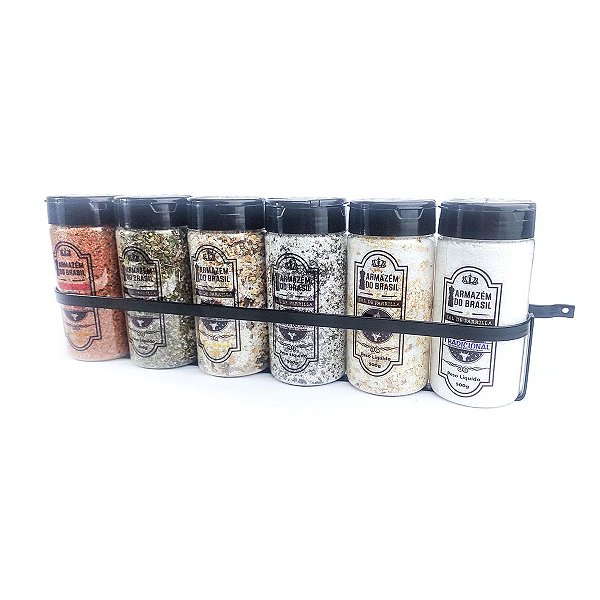 Kit Sal de Parrilla churrasco 6 potes tampa dosadora