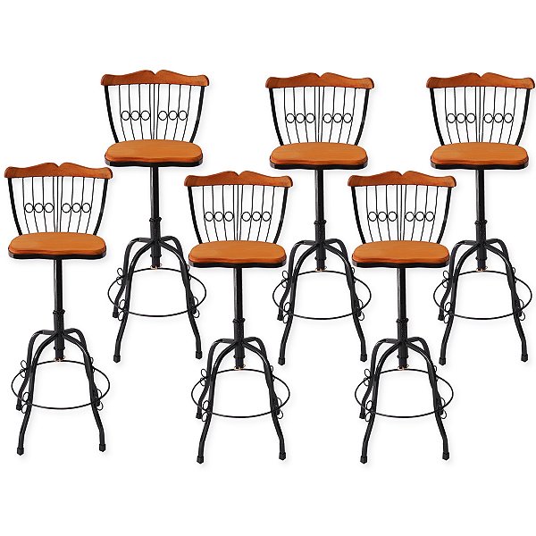 Conjunto 6 Banquetas Ferro e Madeira