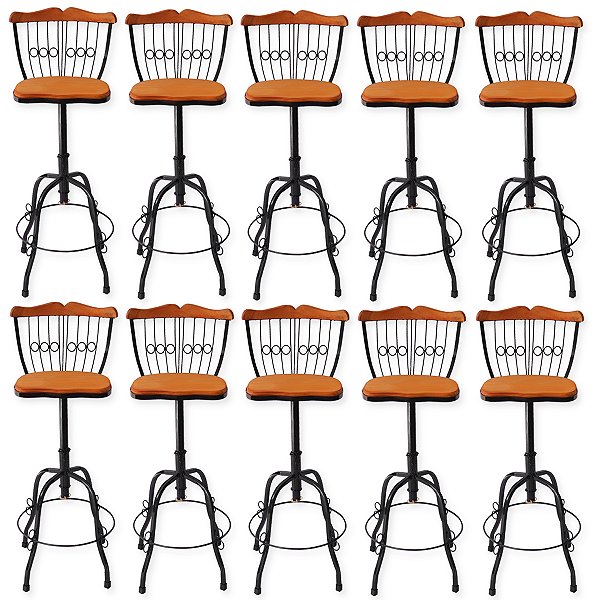 Conjunto 10 Banquetas Ferro e Madeira