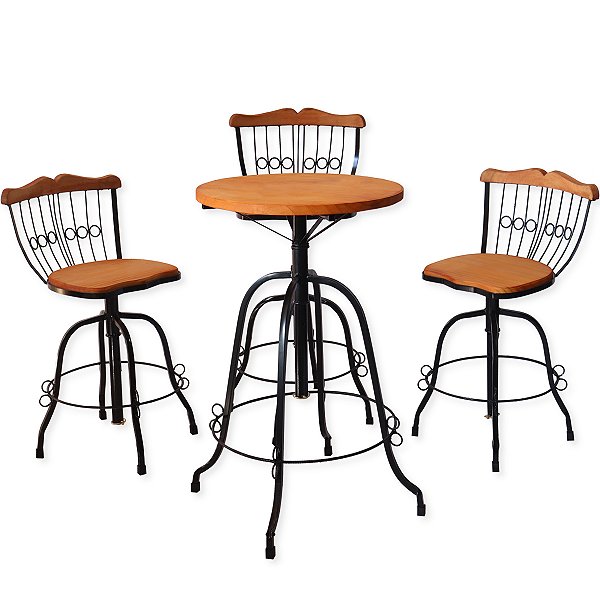 Mesa Bistrô tampo 50 Cm com 3 Banquetas Reguláveis