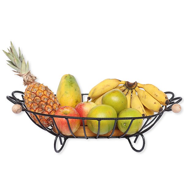 Fruteira De Mesa Oval Ferro e Madeira