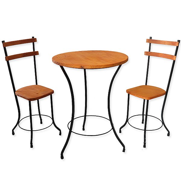 Conjunto Mesa E 2 Cadeiras De Ferro E Madeira