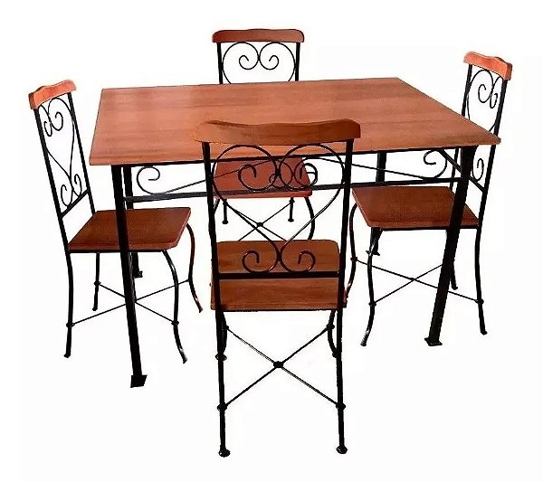 Mesa 120x80 cm Com 4 Cadeiras Ferro Madeira