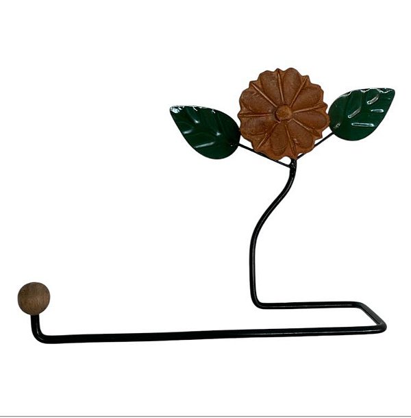 Suporte Para Papel Toalha Em Ferro Com Flor Nude Em Madeira