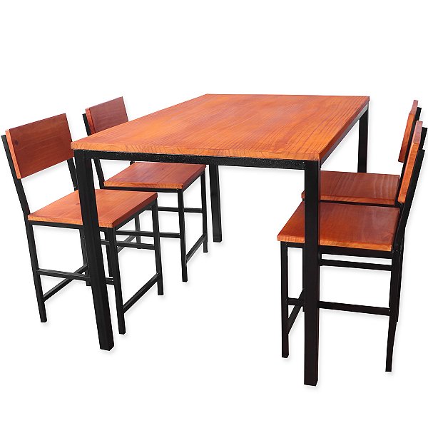 Mesa 120x80 Com 4 Cadeiras Ferro Madeira Industrial Para Comercios