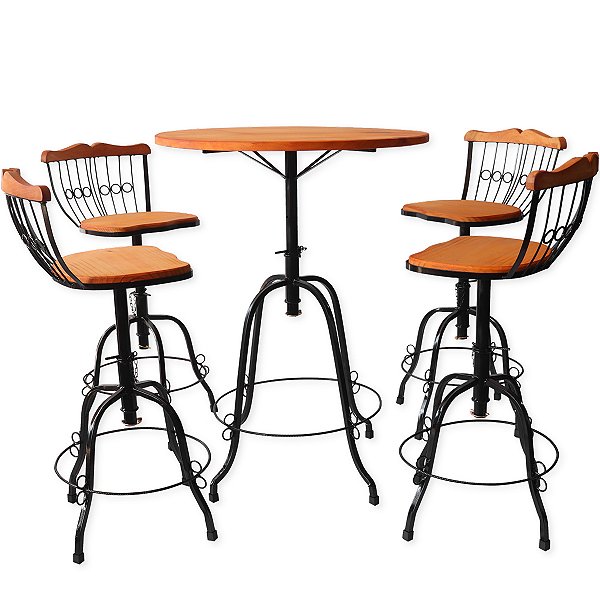 Conjunto Bistrô Ferro E Madeira Mesa 70 cm + 4 Banquetas