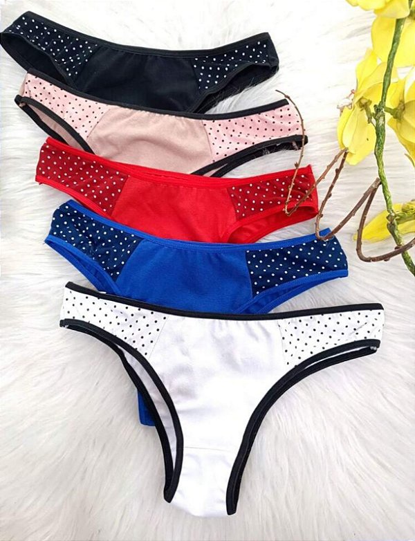 Kit c/6 Calcinhas de Cotton com Estampa de Poá