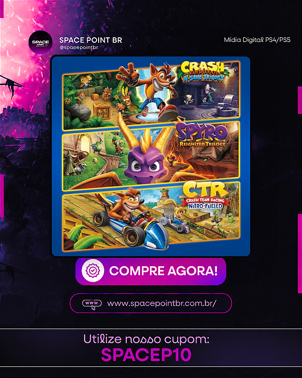 Pacote Triplo Crash + Spyro Mídia Digital PS4/PS5