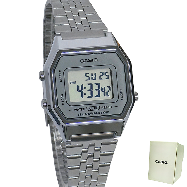 Relógio Casio Feminino Digital Vintage Prateado LA680WA-7DF