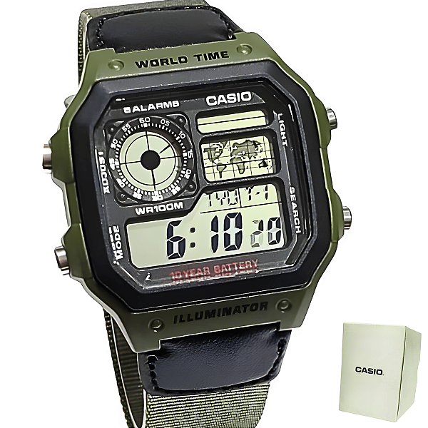 Relógio Casio Masculino Digital Preto/Verde AE-1200WHB-3BVDF
