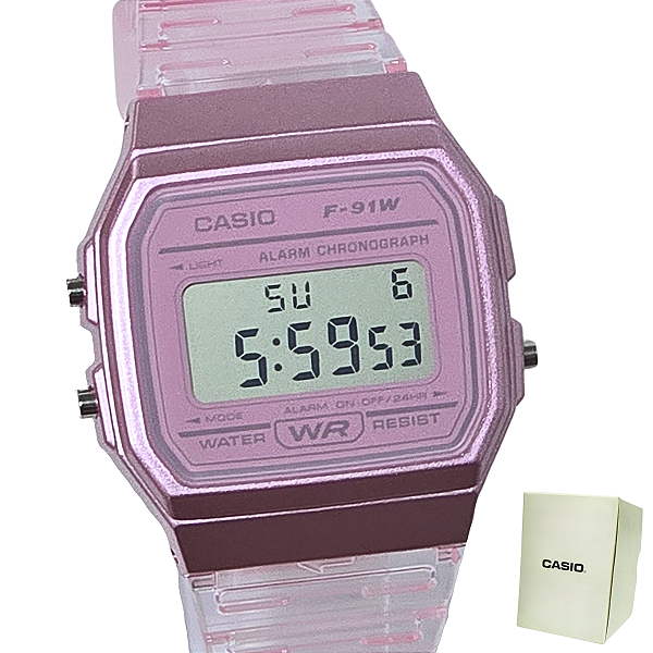 Relógio Casio Digital Feminino Rosa Transparente F-91WS-4DF