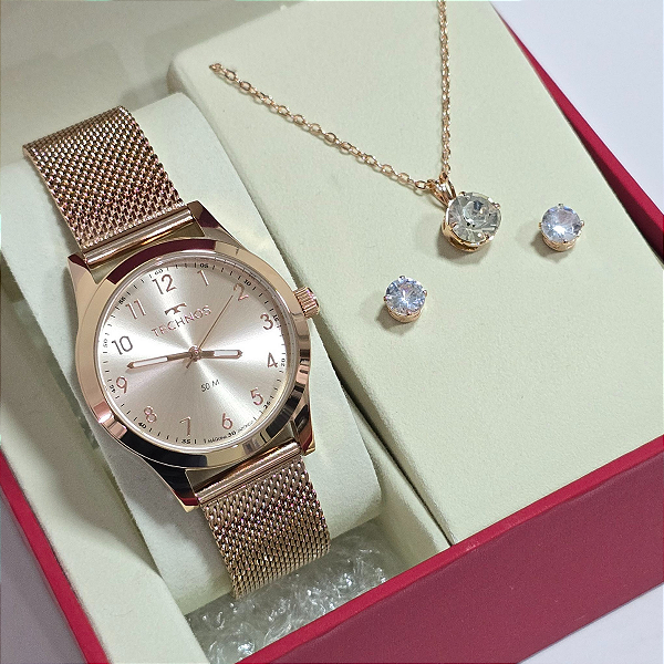 Relógio Technos Feminino Elegance Rosé Kit Boutique 2035MUT/1T