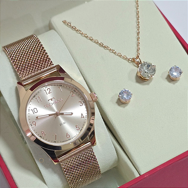 Relógio Technos Elegance Boutique Rosé Feminino Kit 2035MUT/1T