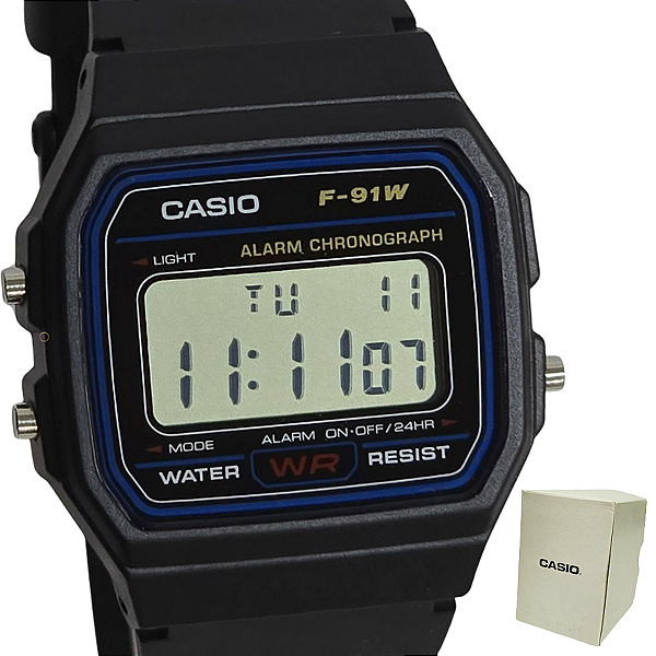 Relógio Casio Digital Unissex Clássico Preto F-91W-1DG