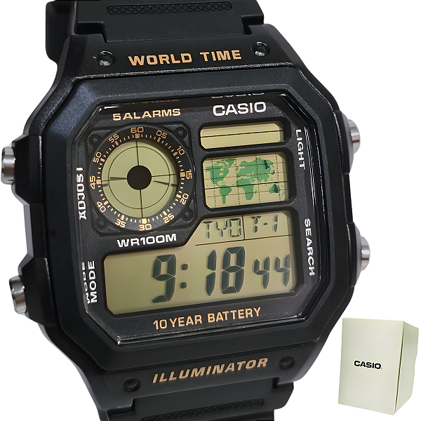 Relógio Casio Digital Masculino Horário Mundial AE-1200WH-1BVDF