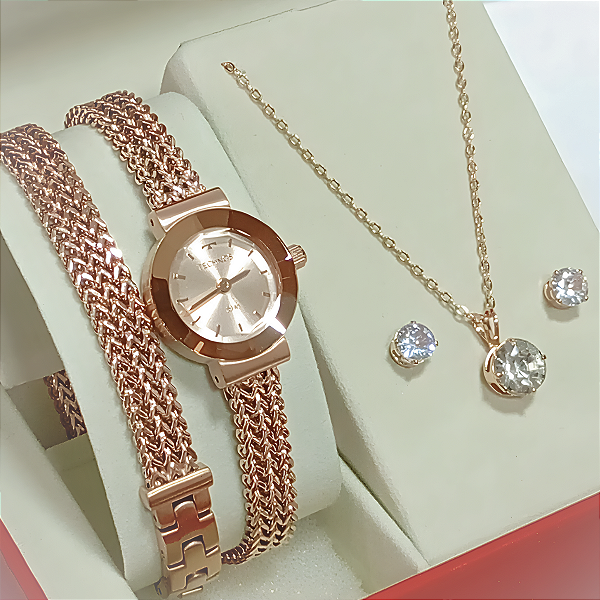 Relógio Technos Analógico Rosé Duas Voltas Feminino Kit 5Y20IR/4J