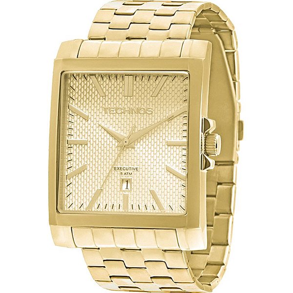 Relógio Technos Masculino Analógico Dourado Quadrado 2115KOZ/4X