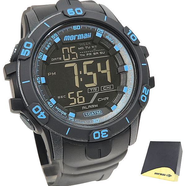 Relógio Mormaii Digital Masculino Action Preto Azul MO3690AB/8A