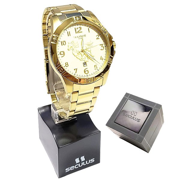 Relógio Seculus Masculino Analógico Dourado 44019GPSVDA1