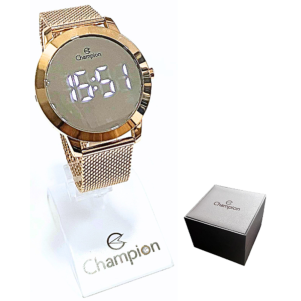 Relógio Champion Feminino Digital Led Rosê Espelhado CH40106P