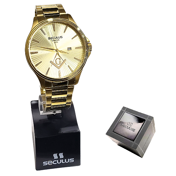 Relógio Seculus Masculino Analógico Dourado Maçonaria 44016GPSVDA1
