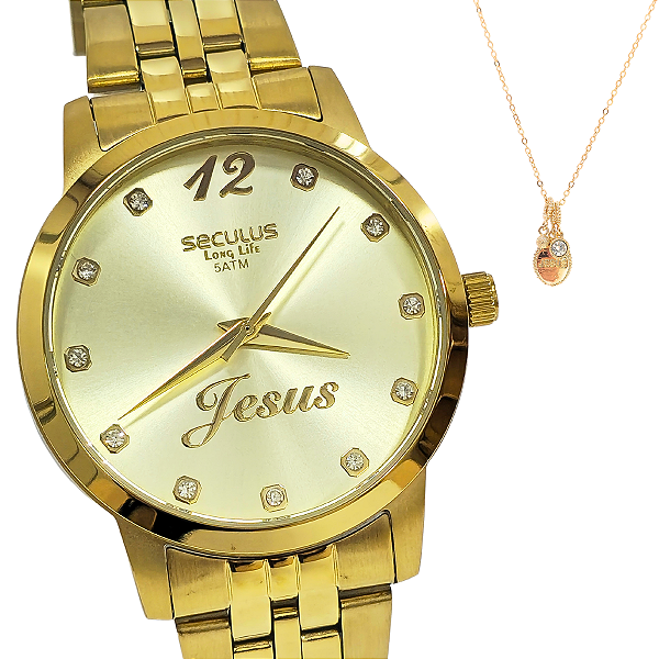 Relógio Seculus Feminino Analógico Colar Jesus 44036LPSKDA1K1