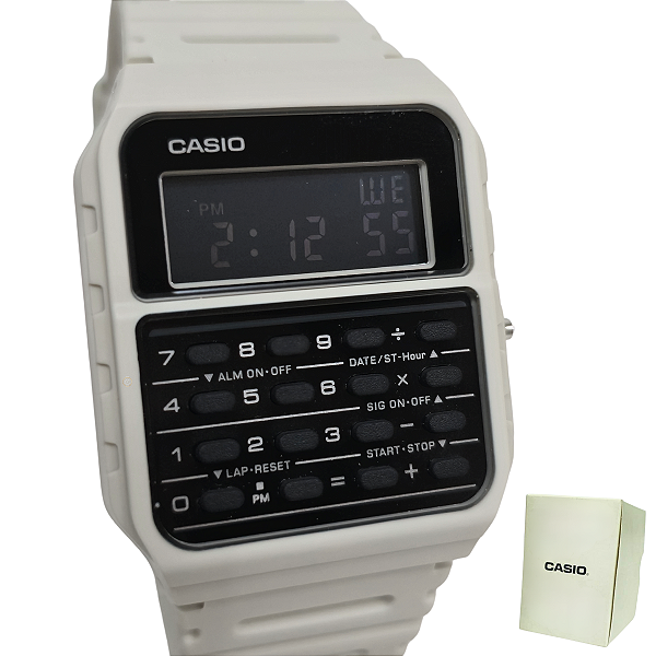 Relógio Casio Digital Calculadora 2 em 1 Branco CA-53WF-8BDF