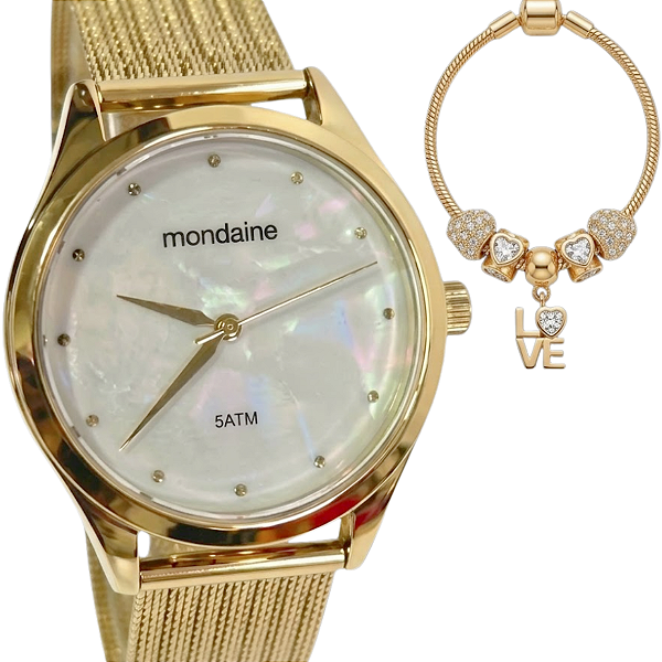 Relógio Mondaine Analógico Feminino Madrepérola Kit 99459LPMVDE1K2