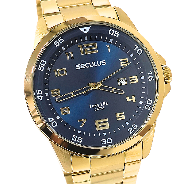 Relógio Seculus Masculino Analógico Dourado Long Life 20802GPSVDA2