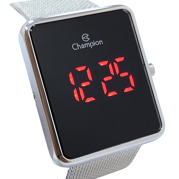 Relógio Champion Feminino Digital Led Vermelho Prateado CH40080T