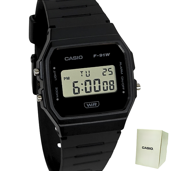 Relógio Casio Digital Unissex Clássico Preto F-91WB-1ADF