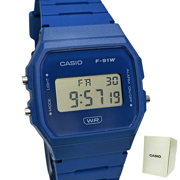 Relógio Casio Digital Unissex Clássico Azul F-91WB-2A1DF