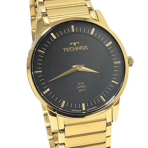 Relógio Technos Masculino Analógico Slim Safira Dourado GL22AA/1P
