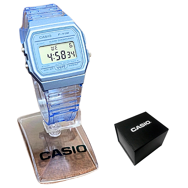 Relógio Casio Unissex Digital Transparente Azul F-91WS-2DF