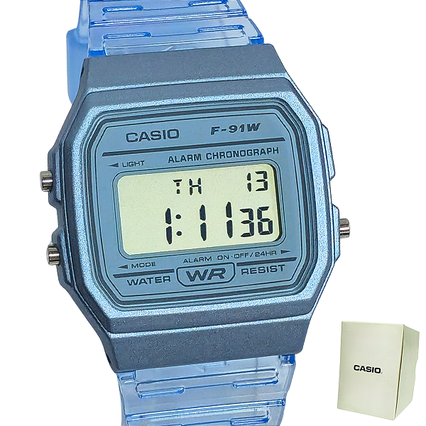 Relógio Casio Unissex Digital Transparente Azul F-91WS-2DF