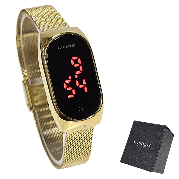 Relógio Lince Feminino Digital Led Dourado Casual LDG4641L PXKX