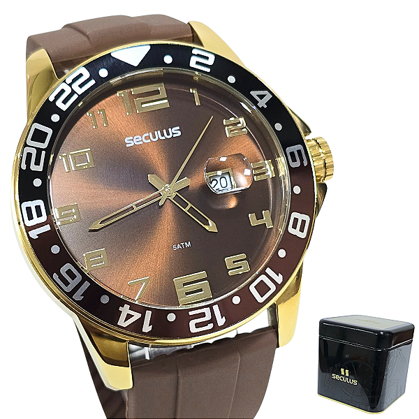 Relógio Seculus Masculino Analógico Dourado Silicone 44222GPSVDU3