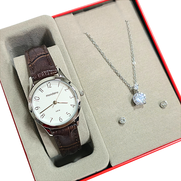 Relógio Mondaine Feminino Analógico Kit Colar e Brincos 32610L0MKNE2K1
