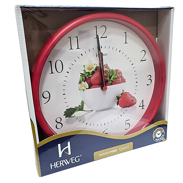 Relógio de Parede Herweg Quartz Vermelho Pantone Morangos 6693 - 269