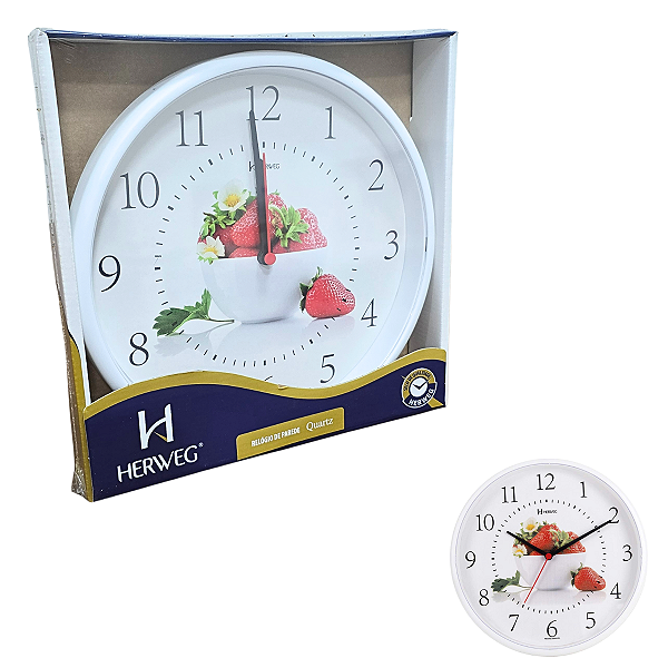 Relógio de Parede Herweg Quartz Branco Morangos 6693 - 021