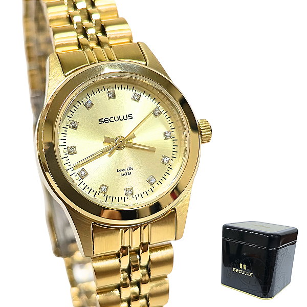 Relógio Seculus Feminino Analógico Dourado Mini Cristais 44052LPSVDA1