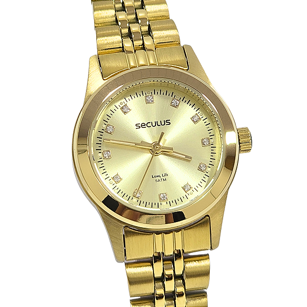 Relógio Seculus Feminino Analógico Dourado Mini Cristais 44052LPSVDA1