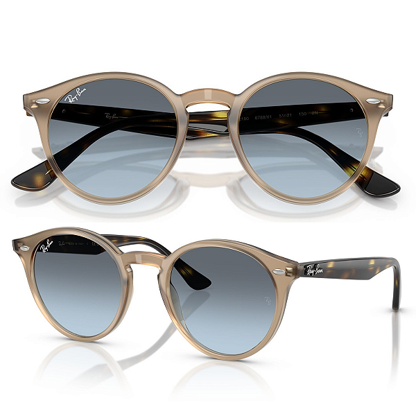 Óculos De Sol Ray Ban Redondo Polido Havana RB2180 Tamanho 51