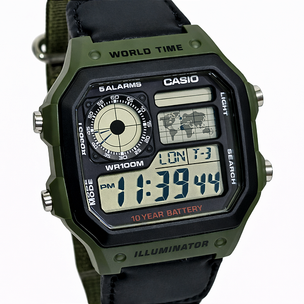 Relógio Casio Digital Masculino World Time AE-1200WHB-3BVDF