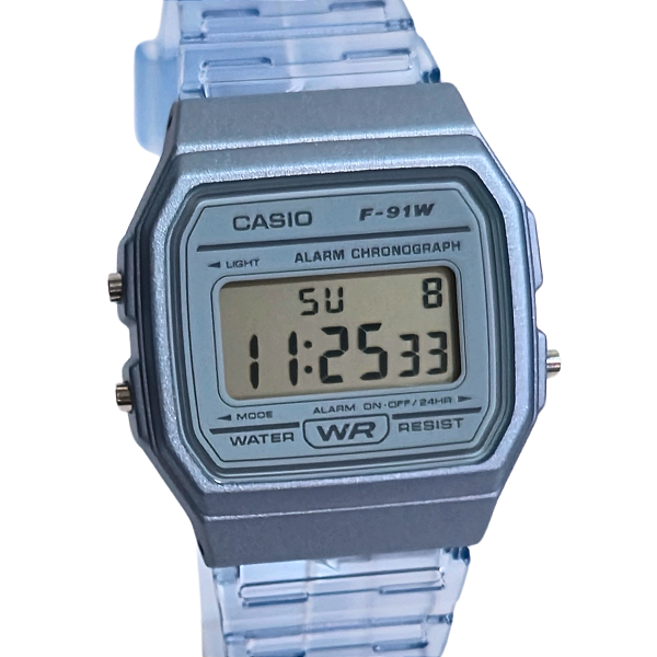 Relógio Casio Digital Unissex Transparente Azul F-91WS-2DF